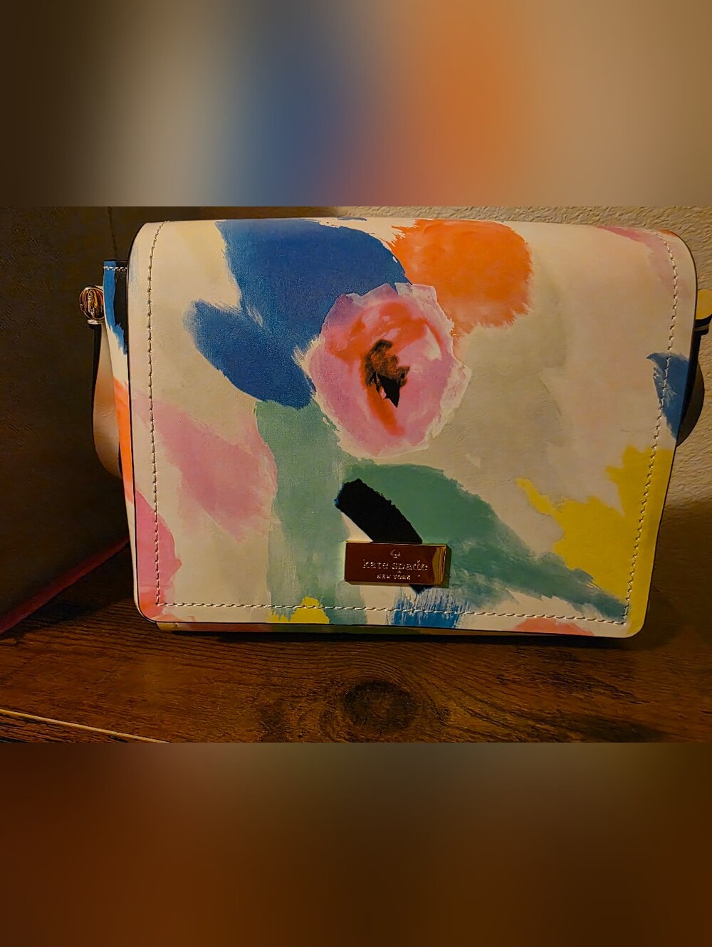 kate spade White Multicolor Brushstroke Crossbody with Black Strap